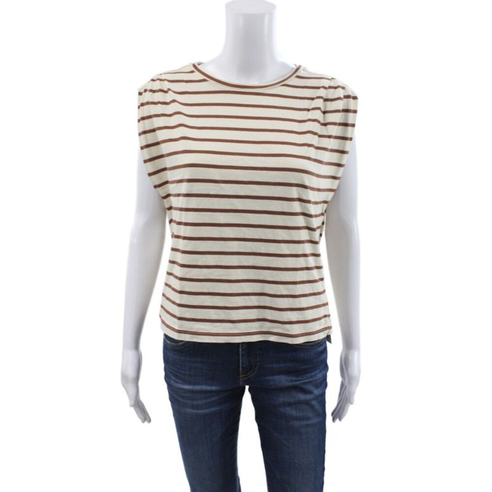 Rag & Bone Womens Striped Sleeveless Crew Neck T Shirt Beige Cotton Size S